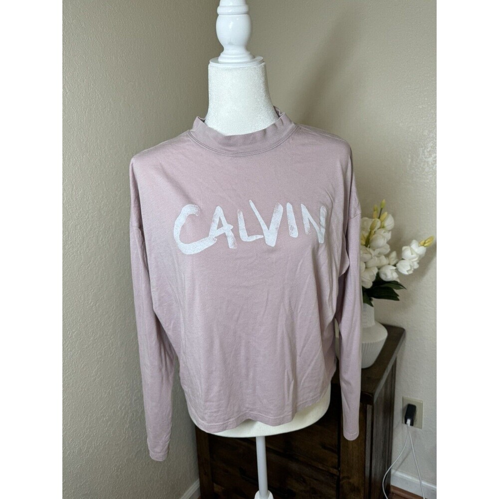 Calvin Klein Performance Top Women L Mauve Cropped Long Sleeve Logo Cotton Modal